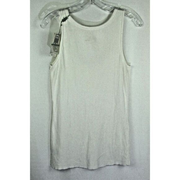 ABS Essentials Top XL White Ribbed Tank Beaded Bugle Beads Embellished Women New - Picture 4 of 7